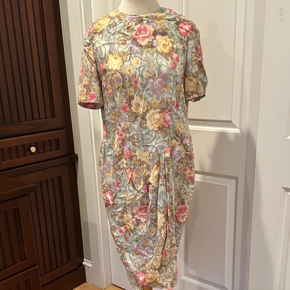 Vintage 1980s Linea Moda Floral Dress, Size 6